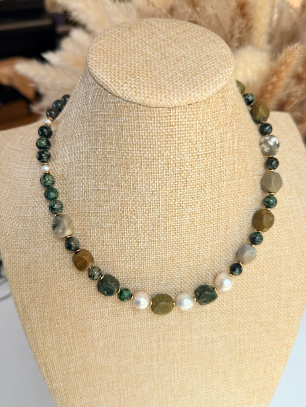 Mountain Ink | Green Stone & Pearl Necklace | Handmade Natural Gemstone Necklace
